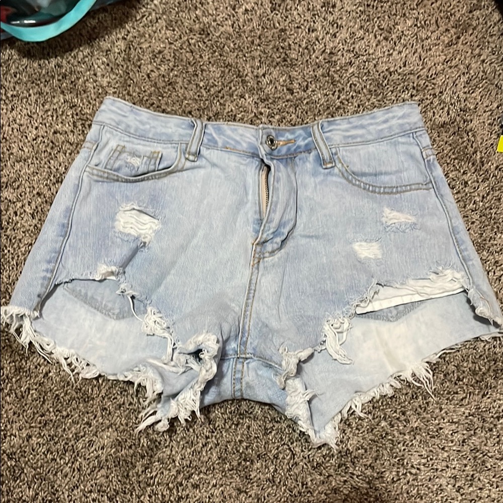 SHEIN Light Blue Ripped Jean Shorts